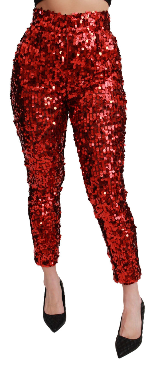 Dolce &amp; Gabbana Rote, mit Pailletten besetzte Cropped-Hose