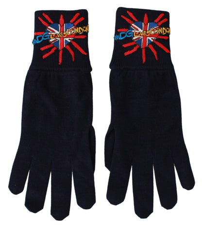 Dolce &amp; Gabbana Blaue #DGLovesLondon bestickte Wollhandschuhe