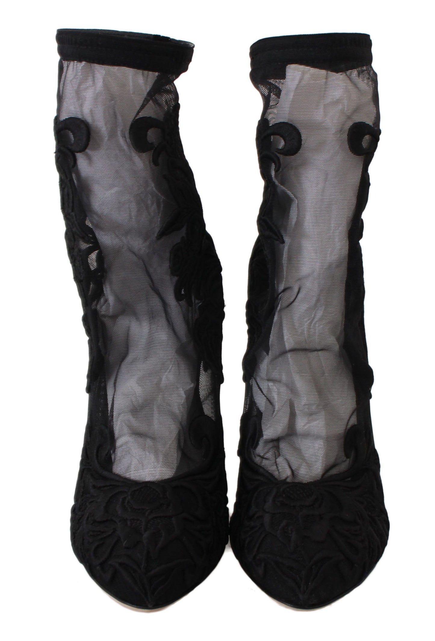 Dolce &amp; Gabbana Schwarze Rosen Stilettos Booties Socken Schuhe