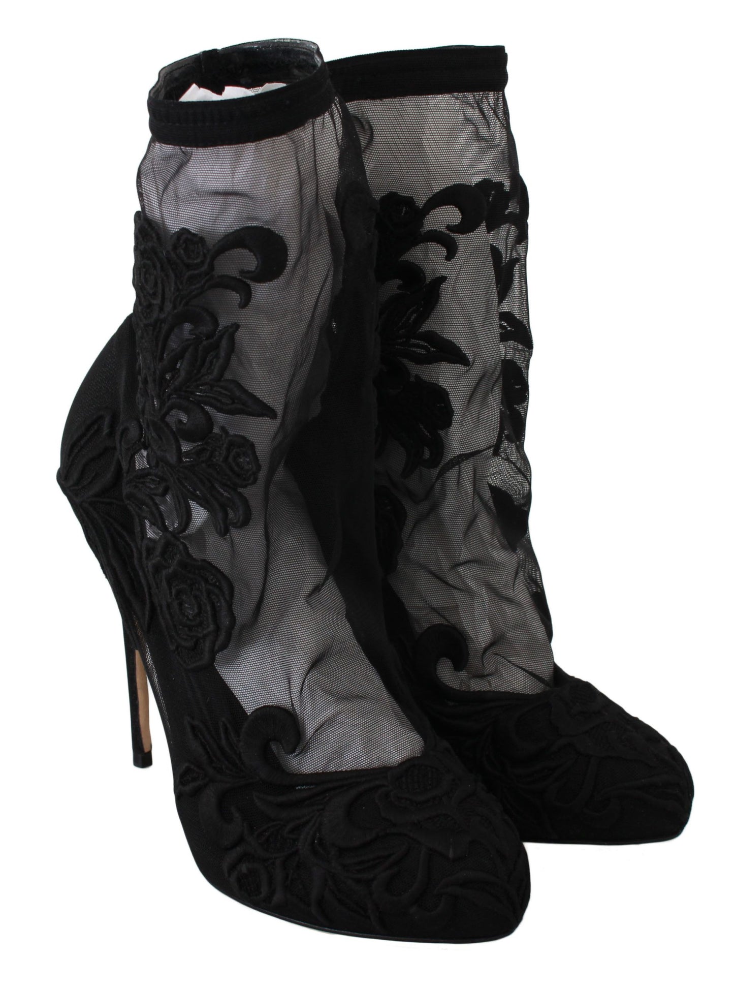 Dolce &amp; Gabbana Schwarze Rosen Stilettos Booties Socken Schuhe