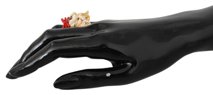 Dolce &amp; Gabbana Gold Messing Harz Beige Hund Haustier Marke Accessoire Ring