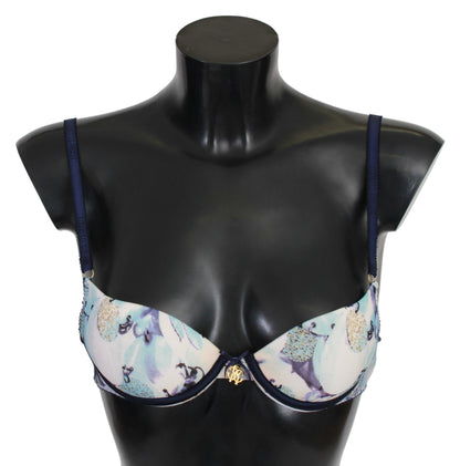 Roberto Cavalli – Reggiseno-BH aus blau bedrucktem Nylon