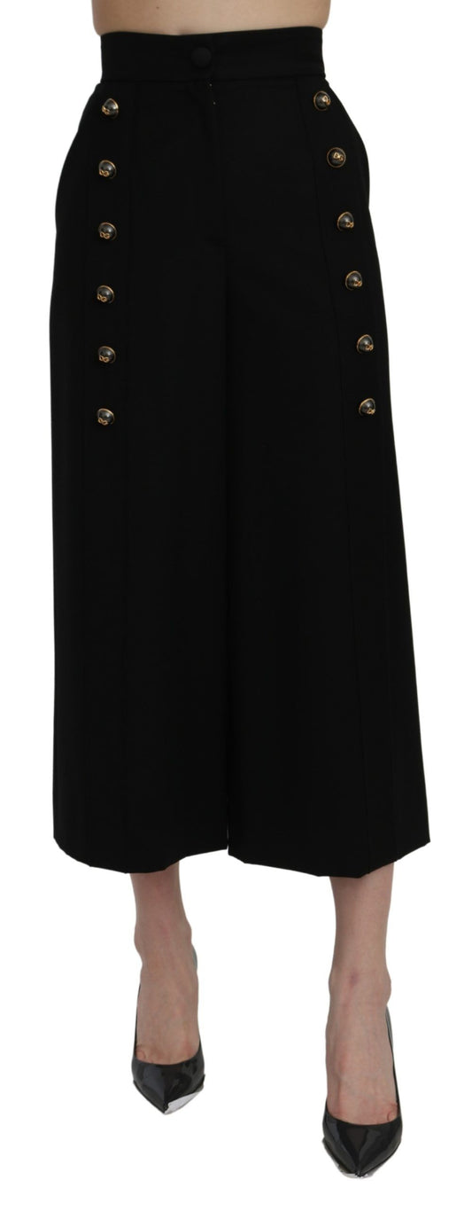 Dolce &amp; Gabbana – Schwarze, knöchellange Hose mit weitem Bein und hoher Taille