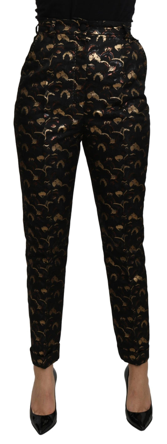 Dolce &amp; Gabbana – Hochtaillierte Hose aus schwarzem und goldenem Brokat