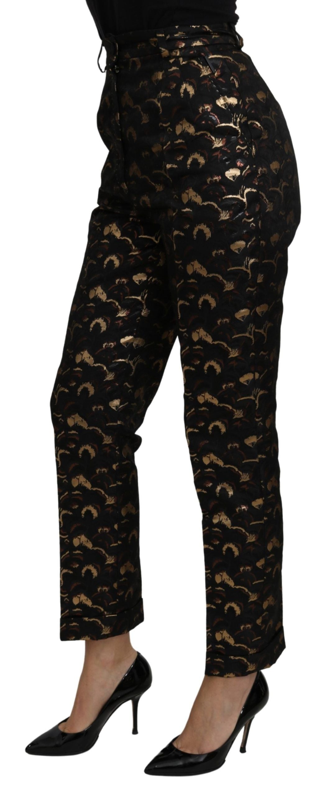 Dolce &amp; Gabbana – Hochtaillierte Hose aus schwarzem und goldenem Brokat