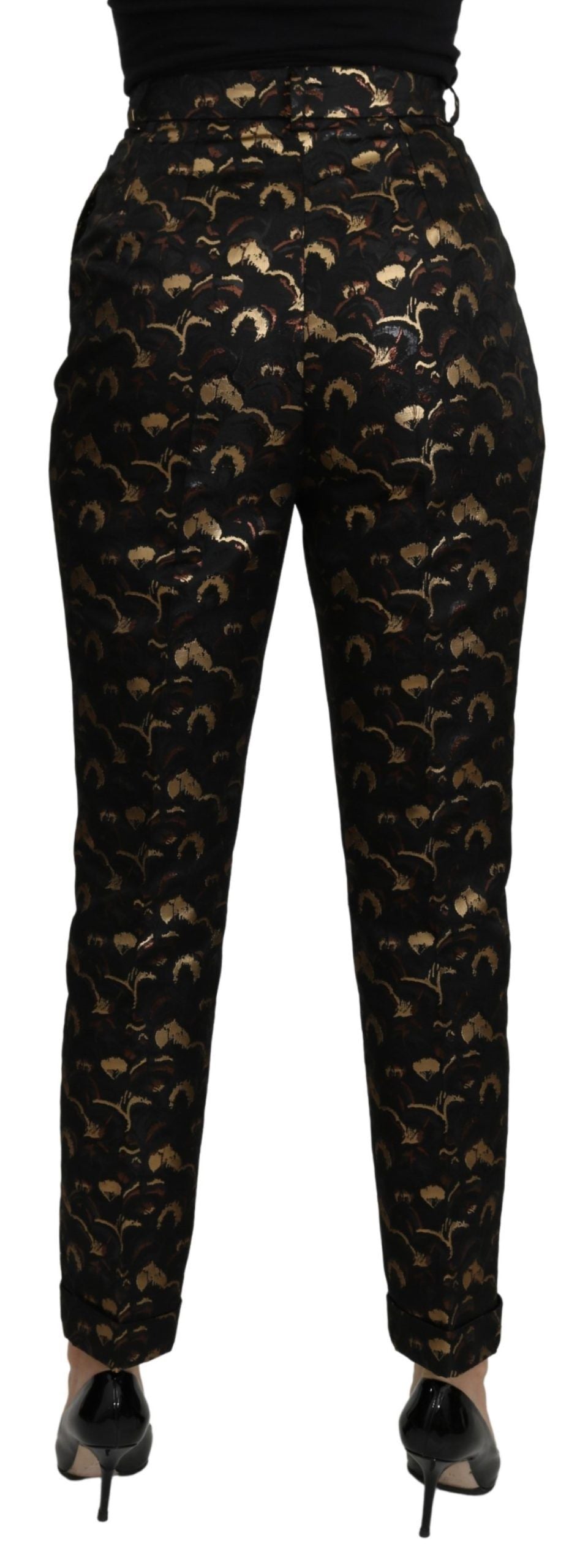 Dolce &amp; Gabbana – Hochtaillierte Hose aus schwarzem und goldenem Brokat