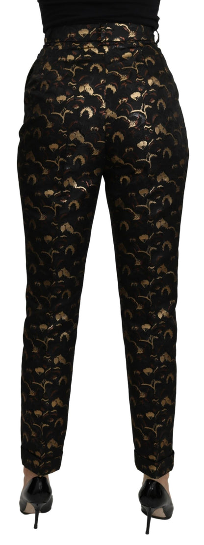 Dolce &amp; Gabbana – Hochtaillierte Hose aus schwarzem und goldenem Brokat