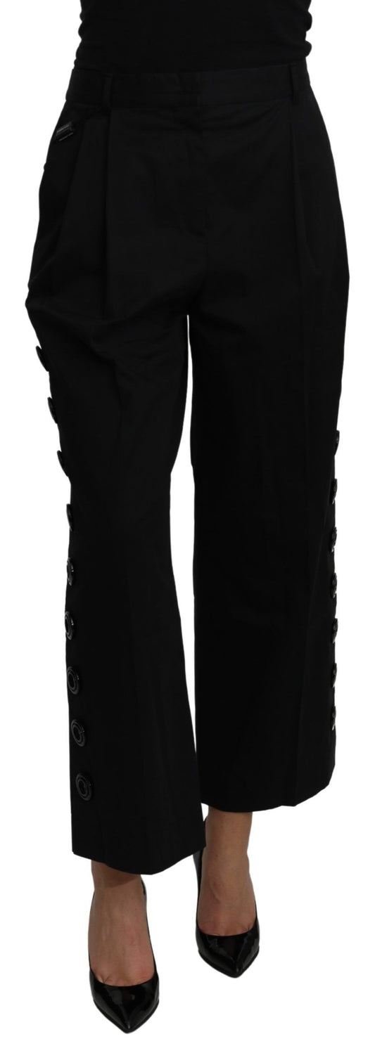 Dolce &amp; Gabbana – Schwarze, verkürzte Hose aus Baumwollstretch mit hoher Taille