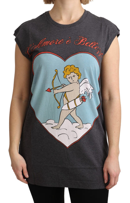 Dolce &amp; Gabbana Graues Baumwoll-T-Shirt „L'Amore Top“