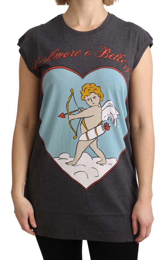 Dolce &amp; Gabbana Graues Baumwoll-T-Shirt „L'Amore Top“