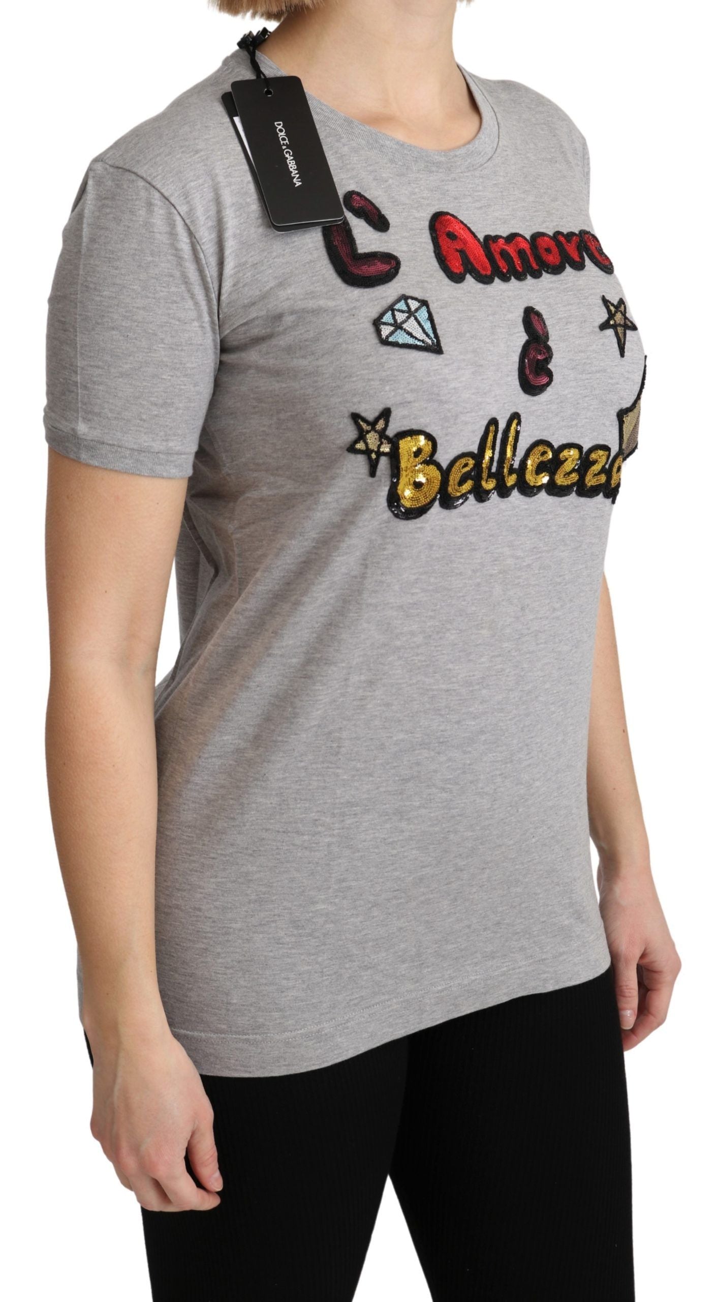 Dolce &amp; Gabbana Graues Baumwoll-Amore e Bellezza Top-T-Shirt