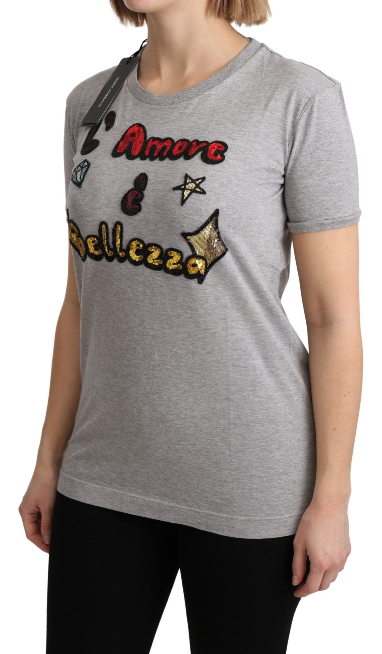 Dolce &amp; Gabbana Graues Baumwoll-Amore e Bellezza Top-T-Shirt