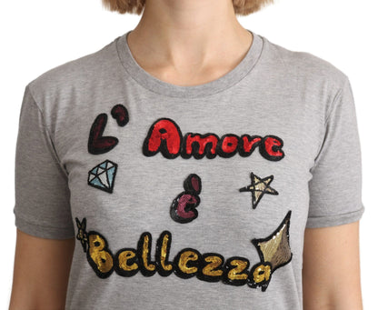 Dolce &amp; Gabbana Graues Baumwoll-Amore e Bellezza Top-T-Shirt