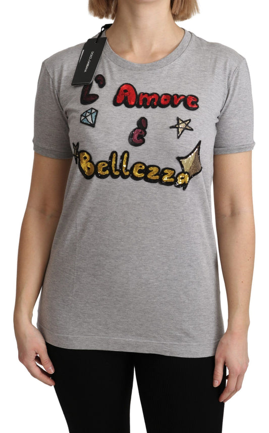 Dolce &amp; Gabbana Graues Baumwoll-Amore e Bellezza Top-T-Shirt