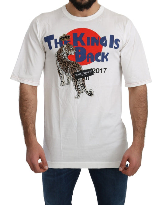 Dolce &amp; Gabbana – T-Shirt mit weißem Leopardenmuster und Royal-Top