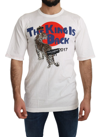 Dolce &amp; Gabbana – T-Shirt mit weißem Leopardenmuster und Royal-Top