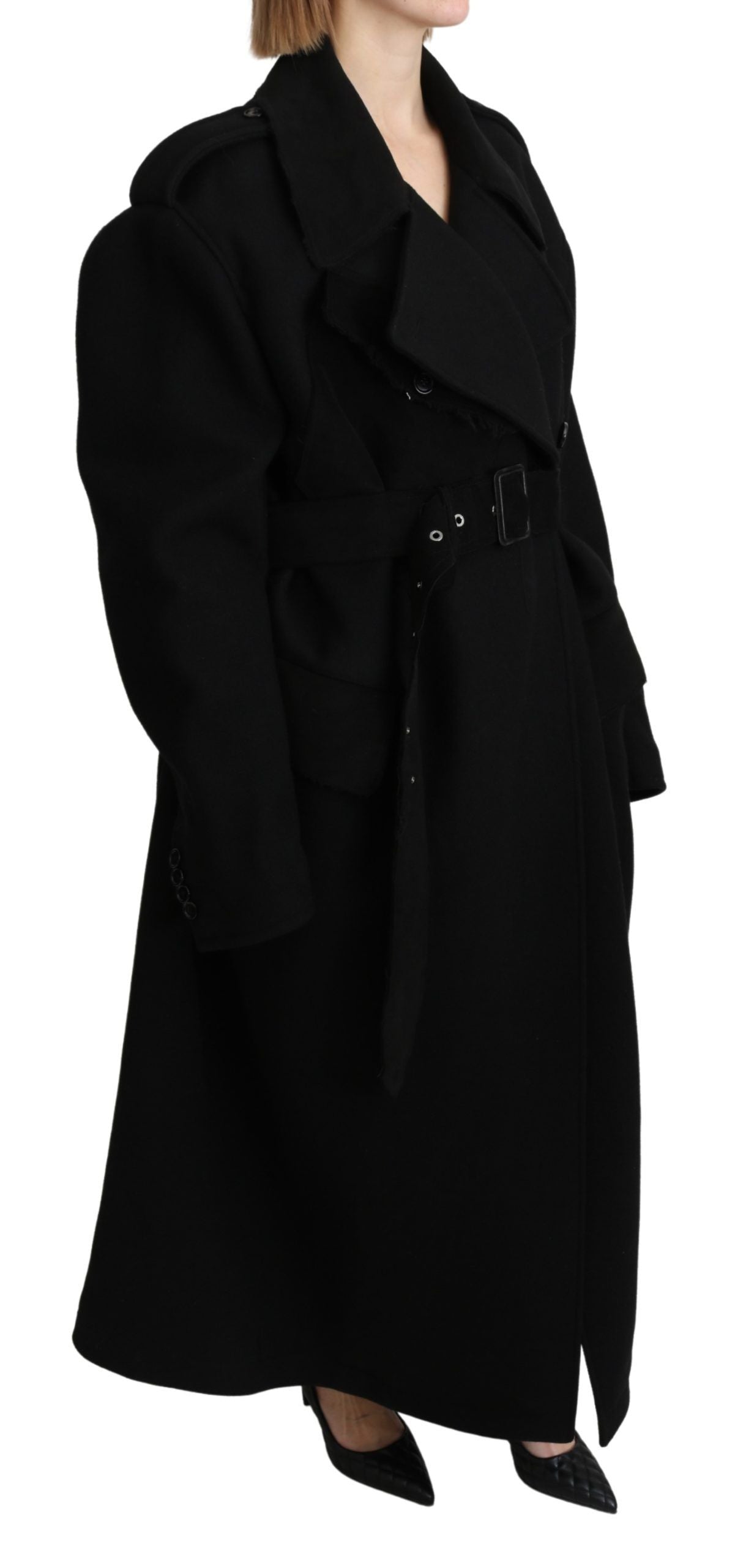 Dolce &amp; Gabbana – Schwarzer Blazer-Trenchcoat aus Schurwolle