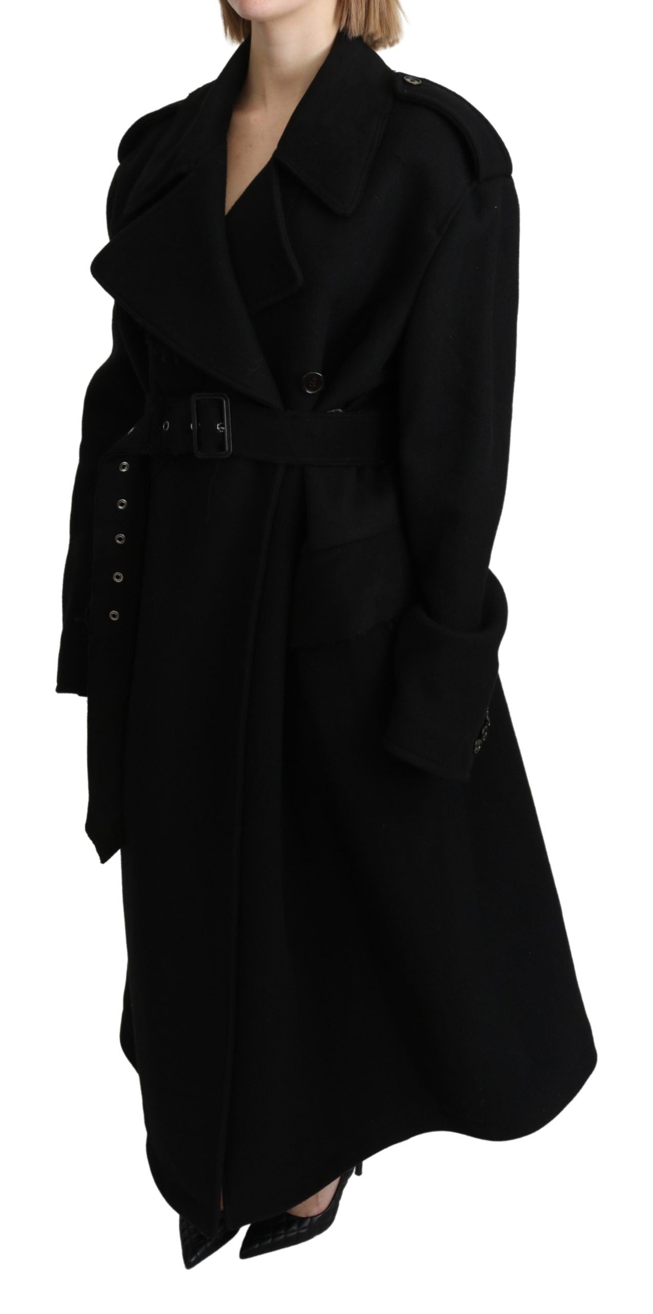 Dolce &amp; Gabbana – Schwarzer Blazer-Trenchcoat aus Schurwolle