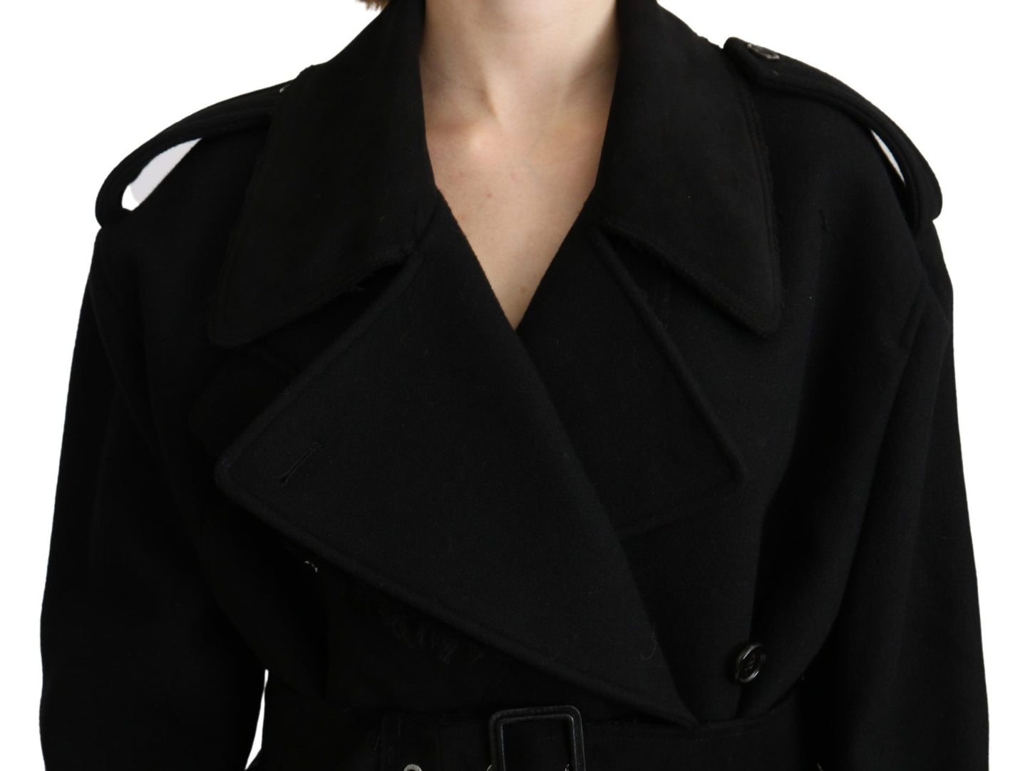 Dolce &amp; Gabbana – Schwarzer Blazer-Trenchcoat aus Schurwolle