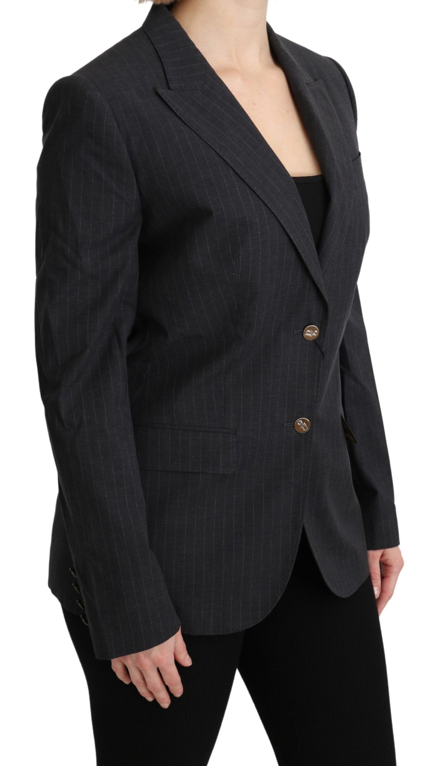 Dolce &amp; Gabbana Graue einreihige Blazer-Baumwolljacke