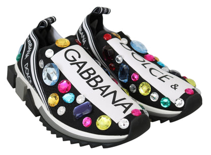 Dolce &amp; Gabbana Schwarze, mehrfarbige Sneakers mit Kristallen