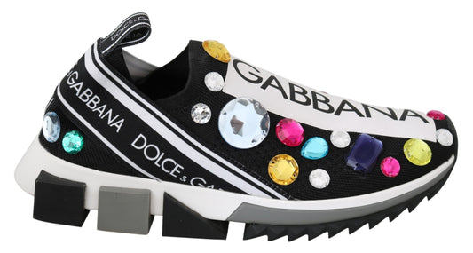 Dolce &amp; Gabbana Schwarze, mehrfarbige Sneakers mit Kristallen