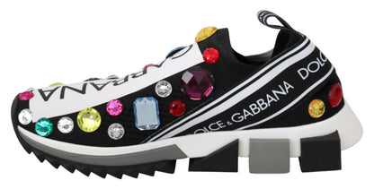 Dolce &amp; Gabbana Schwarze, mehrfarbige Sneakers mit Kristallen