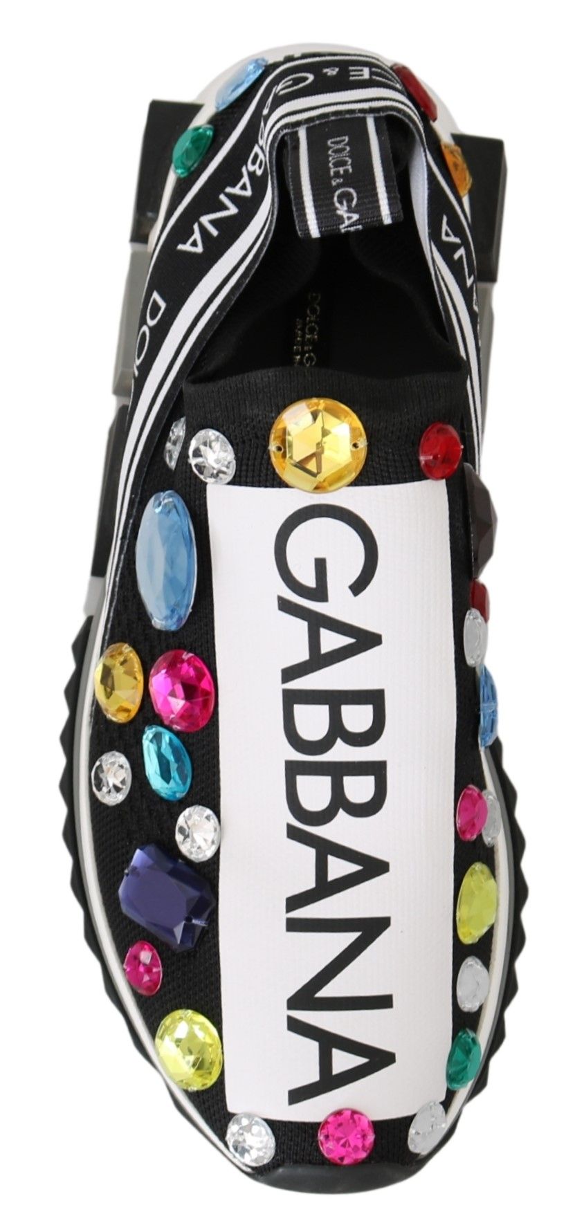 Dolce &amp; Gabbana Schwarze, mehrfarbige Sneakers mit Kristallen