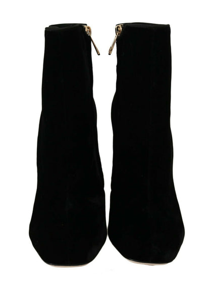 Dolce &amp; Gabbana – Schwarze Samtschuhe mit eckigem Absatz und Kristallen