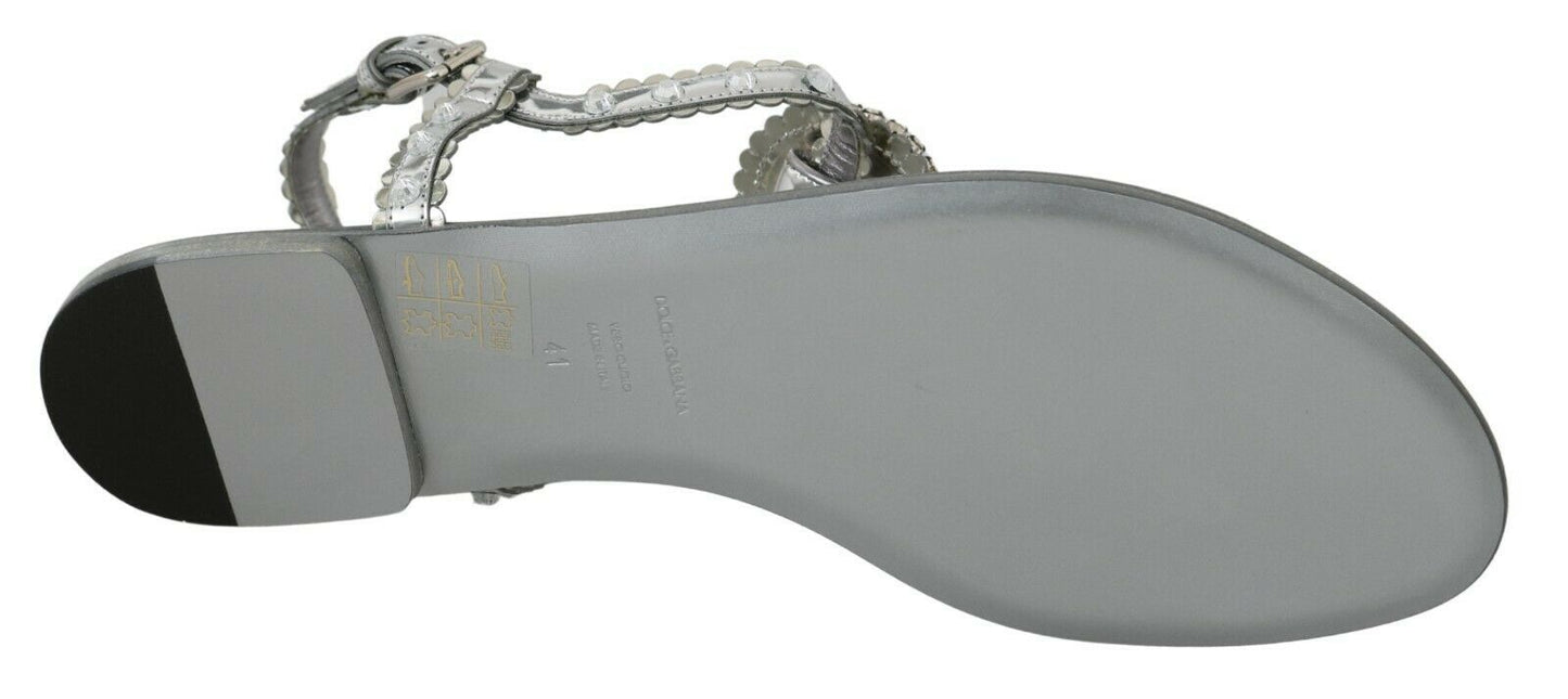 Dolce &amp; Gabbana Silber Kristall Sandalen Flip-Flops Schuhe
