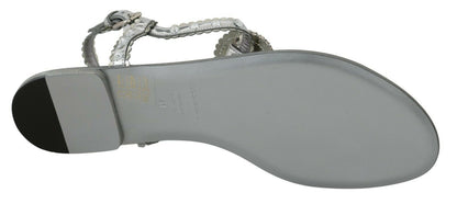 Dolce &amp; Gabbana Silber Kristall Sandalen Flip-Flops Schuhe