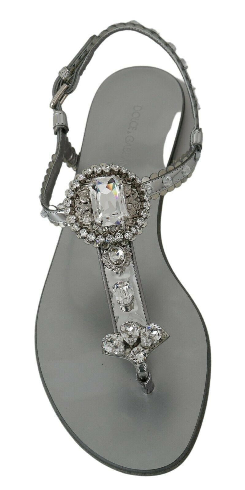 Dolce &amp; Gabbana Silber Kristall Sandalen Flip-Flops Schuhe