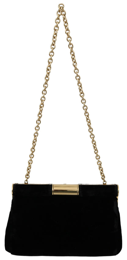 Dolce &amp; Gabbana Schwarzer Samt Kristallnieten Damen Umhängetasche Sling Borse