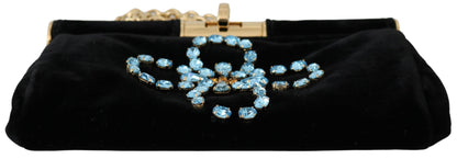 Dolce &amp; Gabbana Schwarzer Samt Kristallnieten Damen Umhängetasche Sling Borse