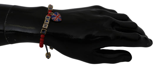 Dolce &amp; Gabbana Armband mit rot-blauen Perlen und der Flagge „DG LOVES LONDON“