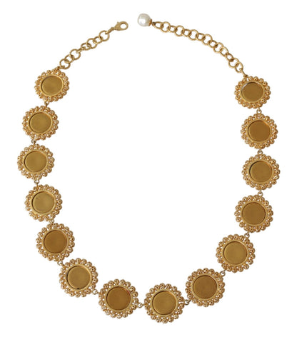 Dolce &amp; Gabbana Rot-Violett Kristall Blumenkette Statement Gold Messing Halskette