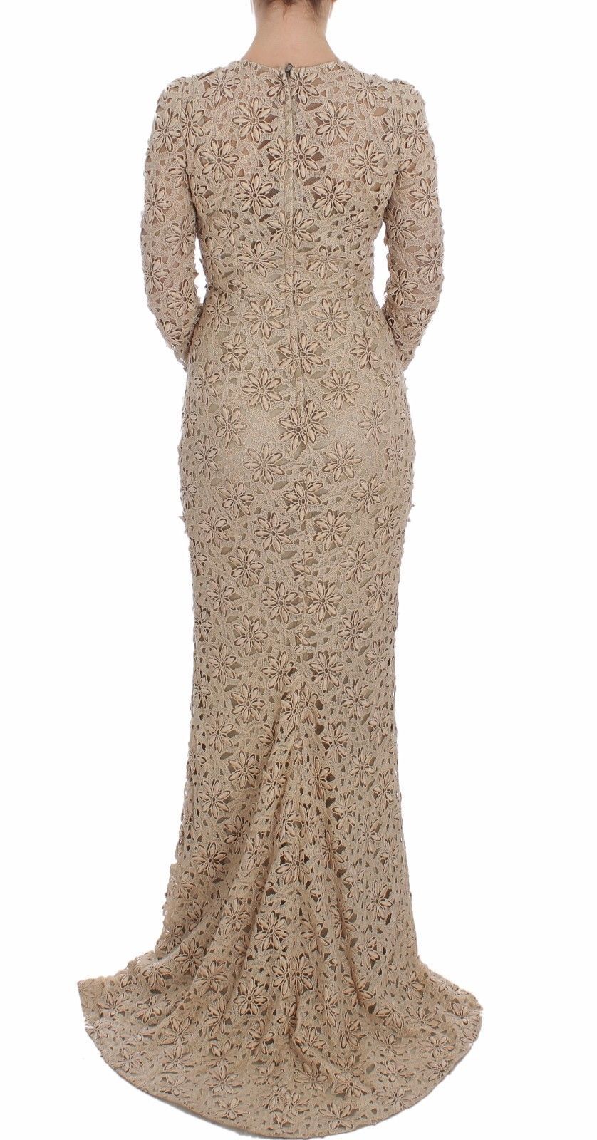 Dolce &amp; Gabbana – Beiges Maxi-Etuikleid aus geblümter Spitze