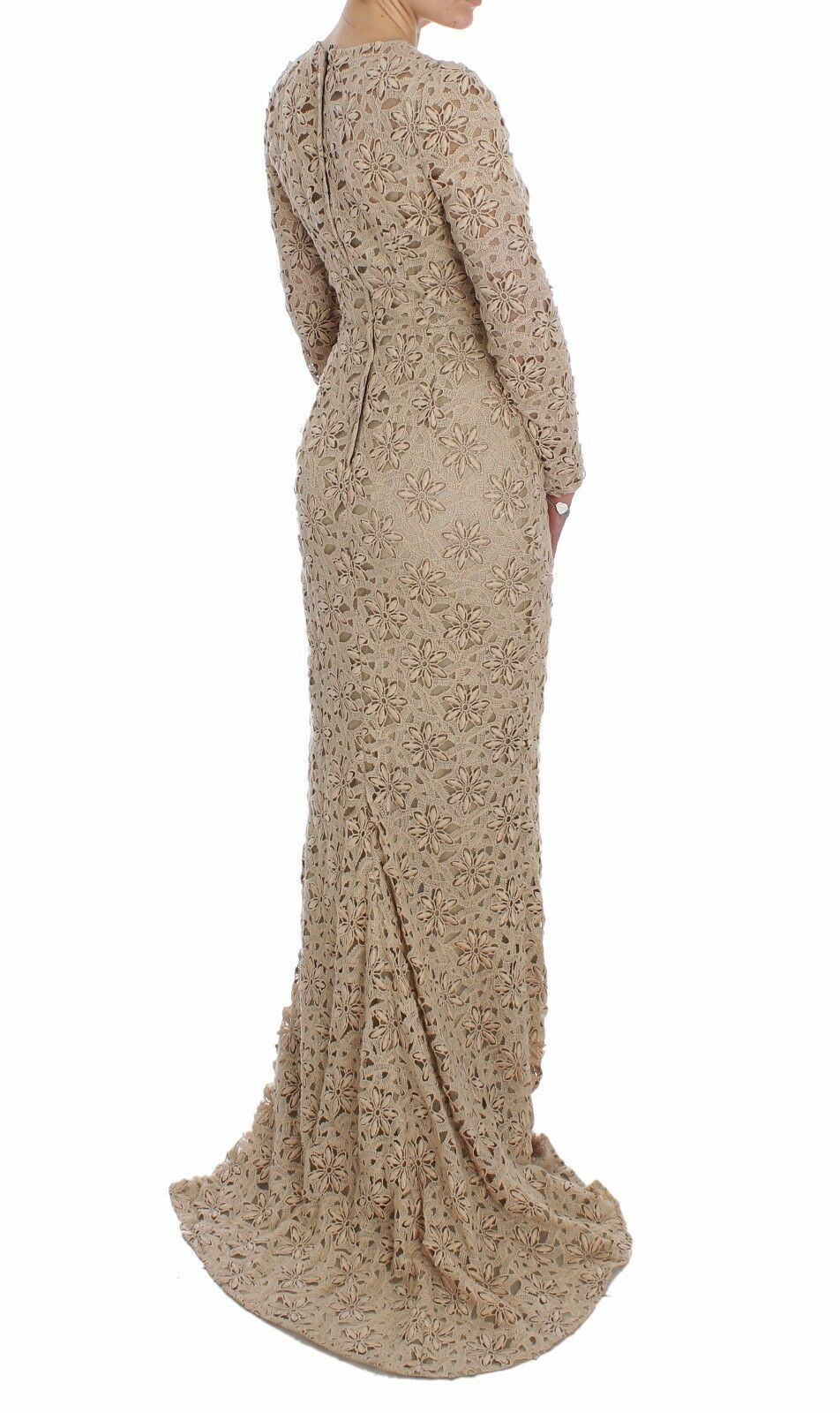 Dolce &amp; Gabbana – Beiges Maxi-Etuikleid aus geblümter Spitze