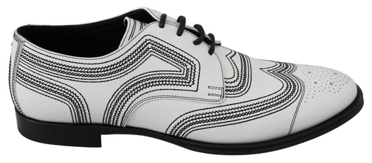 Dolce &amp; Gabbana – Formelle Derby-Schuhe aus weißem Leder mit schwarzer Spitze