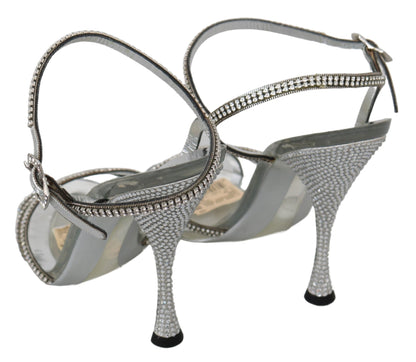 Dolce &amp; Gabbana Silber Kristall Knöchelriemen Sandalen Schuhe
