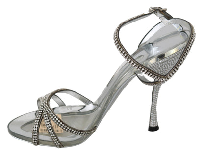 Dolce &amp; Gabbana Silber Kristall Knöchelriemen Sandalen Schuhe