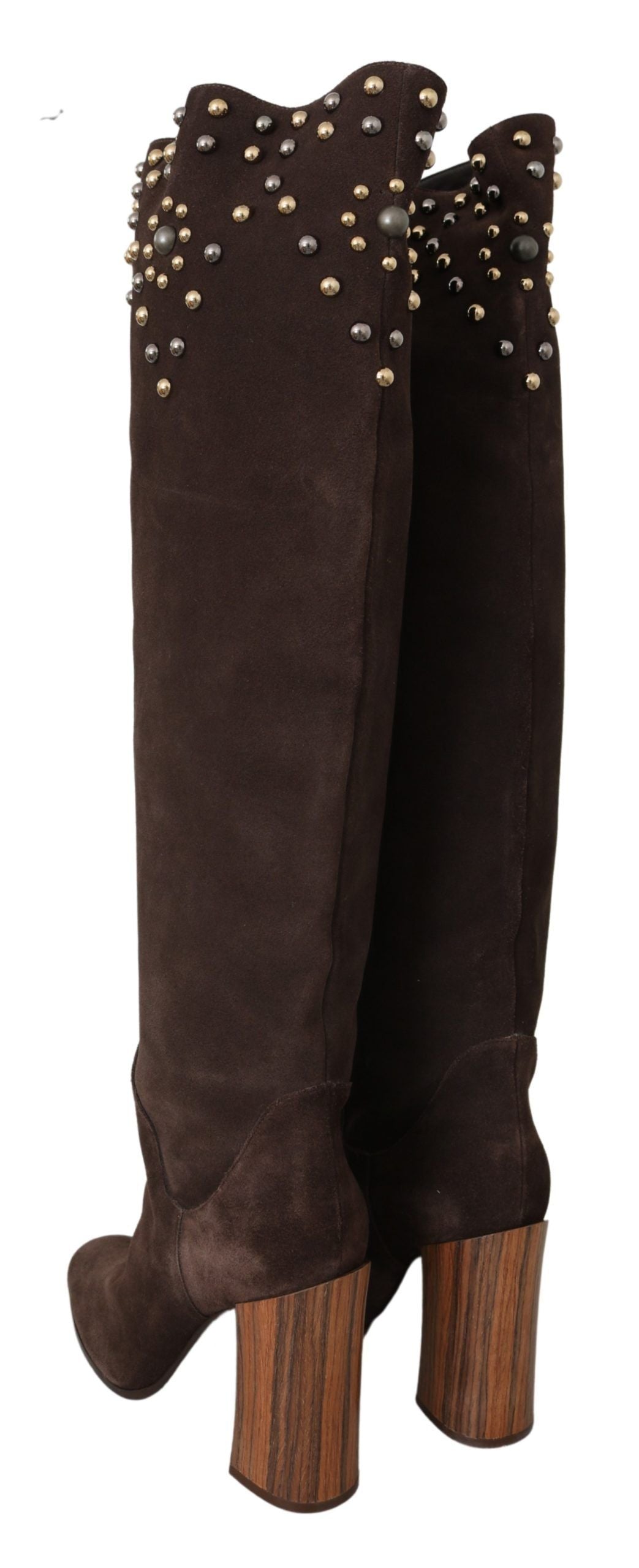 Dolce &amp; Gabbana – Kniehohe Stiefel aus Wildleder in Braun mit Nieten
