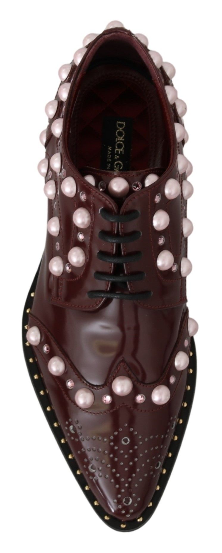 Dolce &amp; Gabbana – Bordeauxfarbene formelle Schuhe aus Leder mit Kristallperlen
