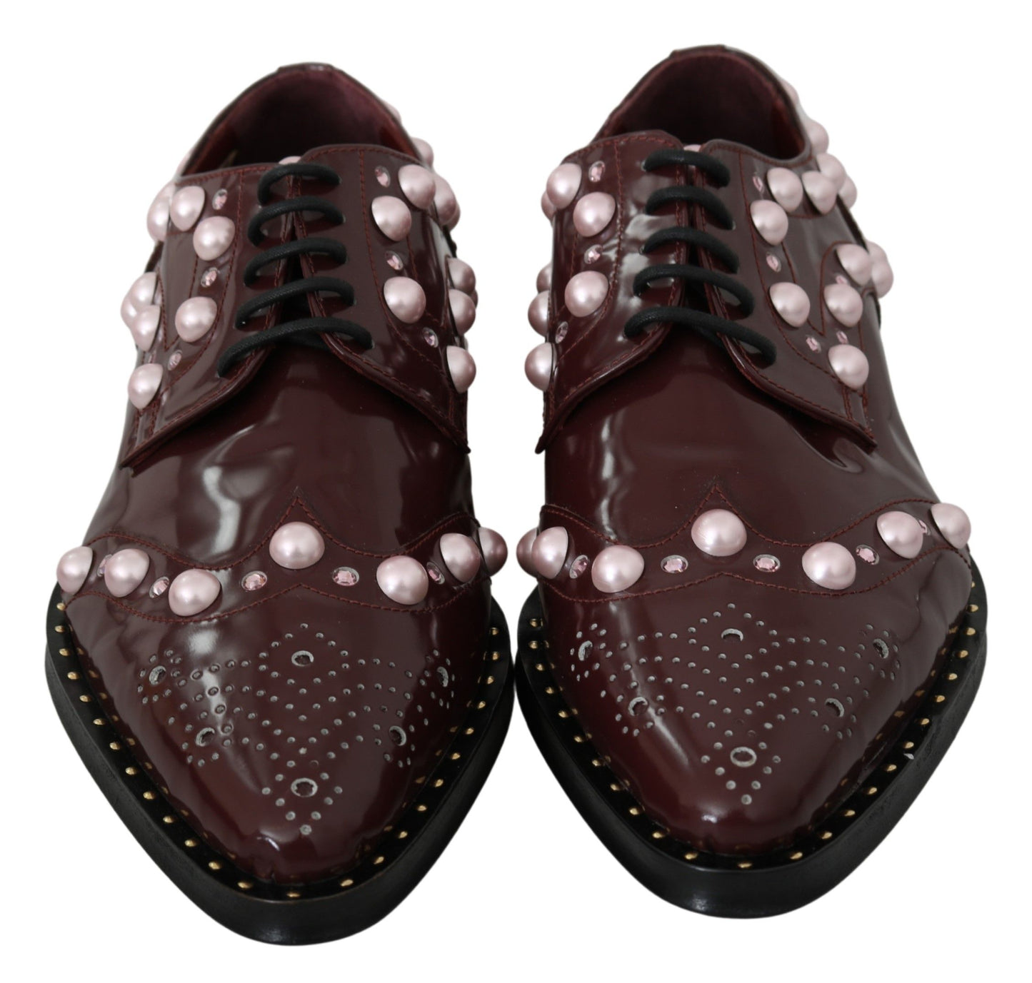 Dolce &amp; Gabbana – Bordeauxfarbene formelle Schuhe aus Leder mit Kristallperlen
