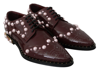 Dolce &amp; Gabbana – Bordeauxfarbene formelle Schuhe aus Leder mit Kristallperlen