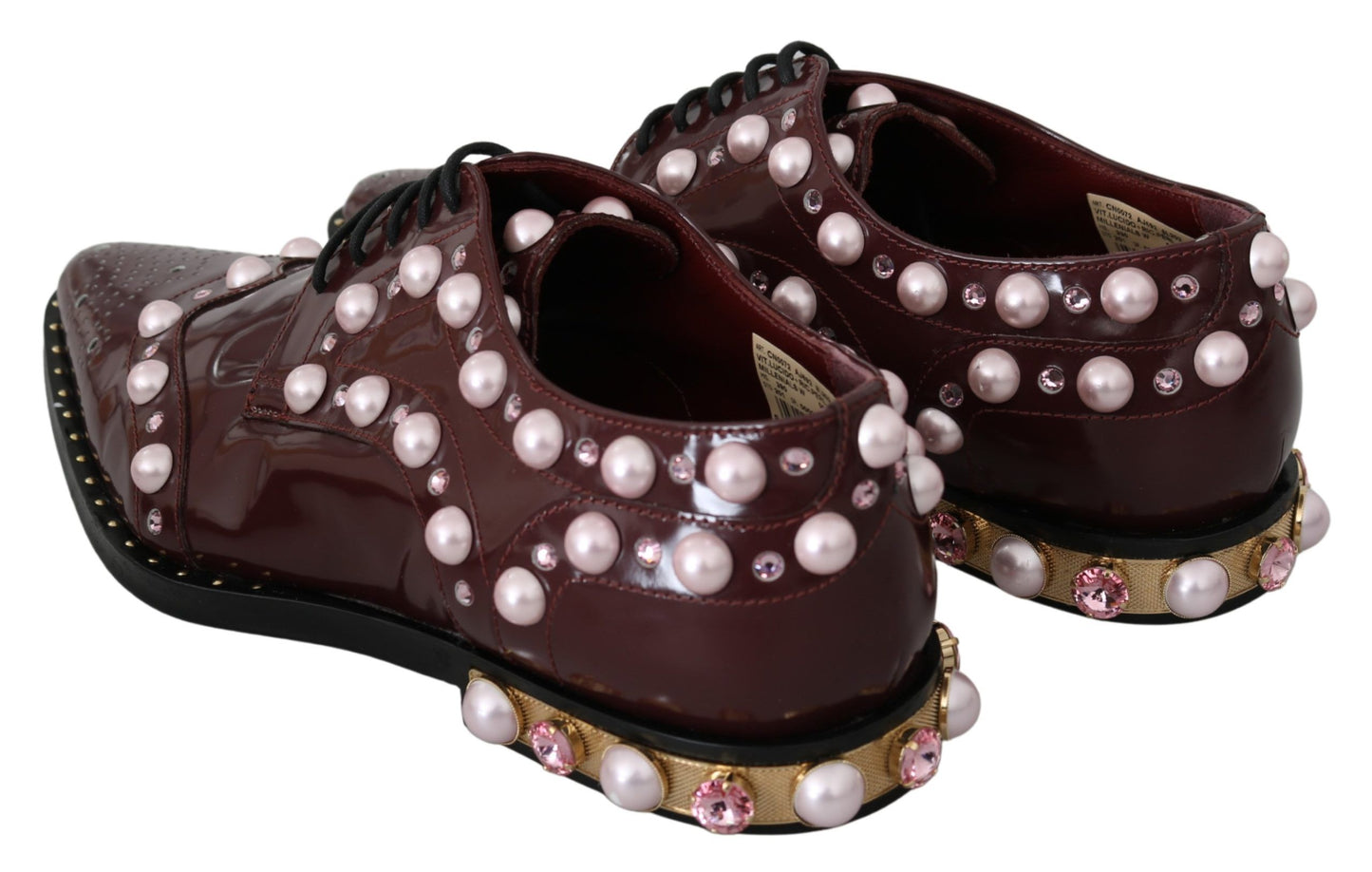 Dolce &amp; Gabbana – Bordeauxfarbene formelle Schuhe aus Leder mit Kristallperlen