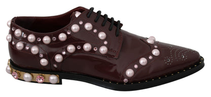 Dolce &amp; Gabbana – Bordeauxfarbene formelle Schuhe aus Leder mit Kristallperlen