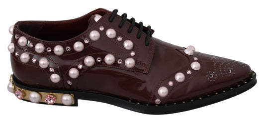 Dolce &amp; Gabbana – Bordeauxfarbene formelle Schuhe aus Leder mit Kristallperlen