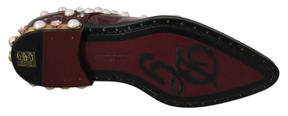 Dolce &amp; Gabbana – Bordeauxfarbene formelle Schuhe aus Leder mit Kristallperlen
