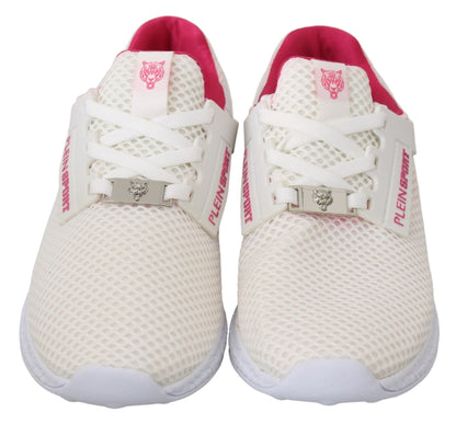 Philipp Plein – Becky – Weiße, rosa Polyester-Sneakers